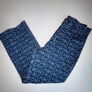 John Richmond X Jeans Womens Size 34 Blue High Rise Ankle Flare Y2K Logo Print